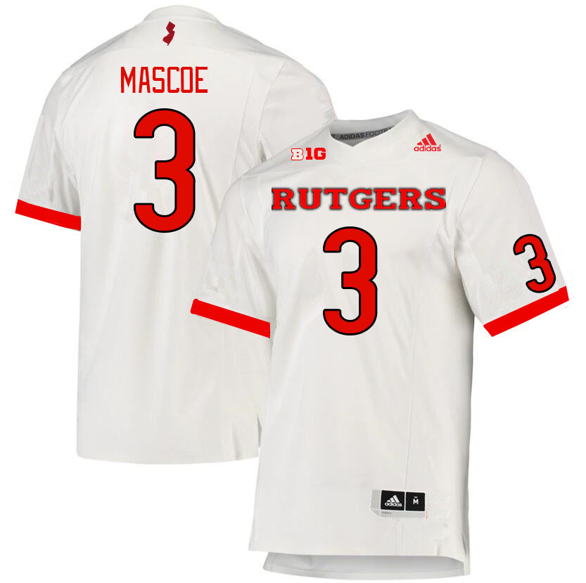 Men #3 Bo Mascoe Rutgers Scarlet Knights College Football Jerseys Stitched Sale-White